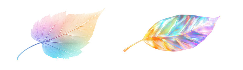 Poster - Set of Colorful stylized leaf design on a transparent background.