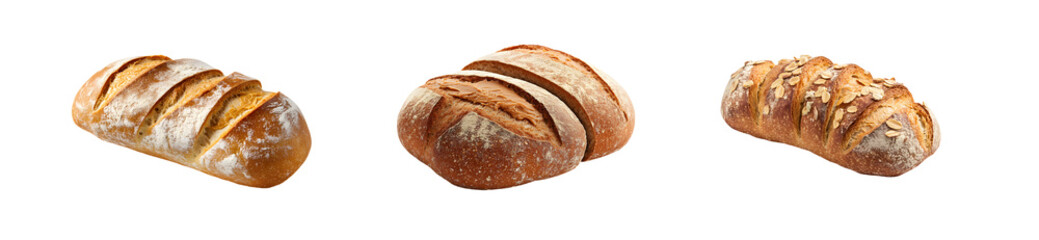 Poster - Set of artisan loaves of crusty bread displayed. isolated on transparent background