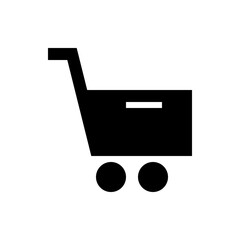 Poster - A black shopping cart icon with two circular wheels and a handle on a white background illustration