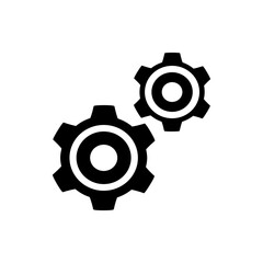 Poster - Two black and white gears interlocking representing mechanical processes and engineering solutions for industry