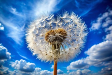 Poster - Heart-Shaped Dandelion Seed Head Against Blue Sky - Nature Stock Photo