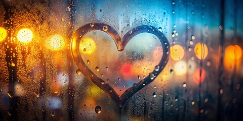 Poster - Heart Silhouette on Misty Glass Window, Romantic Valentine's Day Backdrop