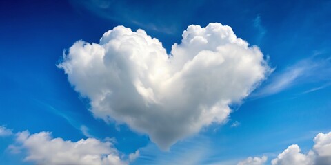 Poster - Heavenly Heart: A Tilted White Cloud Shaped Like a Heart in a Vivid Blue Sky