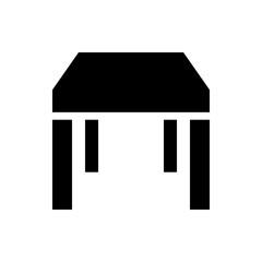 Poster - A simple black and white illustration of a building with two pillars and a roof with slanted sides