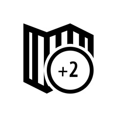 Poster - Black and white graphic showing a map icon with a plus two symbol inside of a circle overlaying it