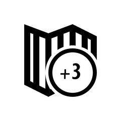 Poster - Black and white map icon with plus three inside a circle indicating additional map layers available