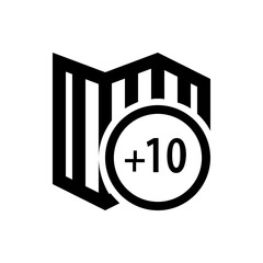 Poster - Black and white illustration of a map icon with a plus ten symbol overlaid on the right side of it