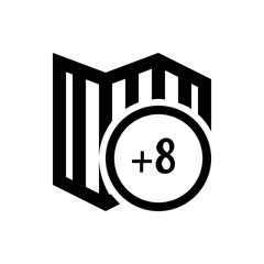 Poster - Black and white illustration of a map with folding lines and a circle containing a plus sign and the number eight