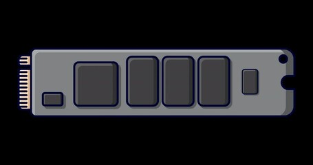 Fototapete - Solid state drive animation. Drive ssd storage animation. SSD M.2 illustration. Computer hardware components. Flat cartoon style. Transparent background with alpha channel