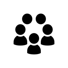 Poster - Illustration of a group of five stylized black figures arranged in a circular formation on a white background