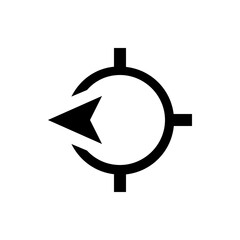 Poster - black arrow pointing left inside a broken circle with crosshairs in a simple graphic design style ic