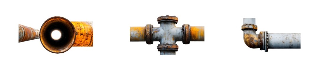 Fototapete - Set of Corroded pipeline section with a complex joint. isolated on transparent background