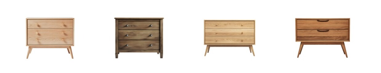 Poster - Set of light wood chest of drawers displayed side-by-side. isolated on transparent background