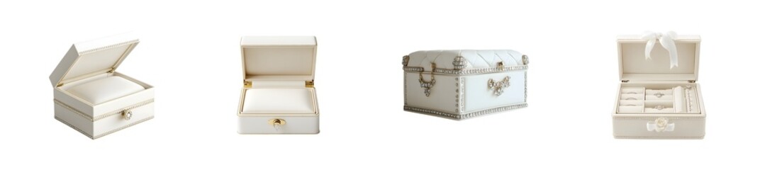Poster - Set of Elegant white storage boxes displayed on a shelf. isolated on transparent background