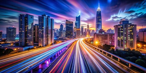 Poster - Night Cityscape Lines: Illuminated Streets and Buildings at Night