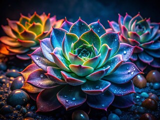 Wall Mural - Night Photography of Succulents:  Moody Desert Plants in Moonlight