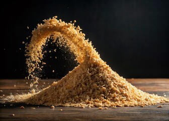Poster - Oak Sawdust Wave: Black Tabletop Panoramic Flat Lay