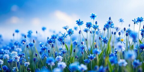 Poster - Panoramic Blue Flowers on White Background – Stunning Floral Photography