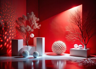 Poster - Red and White Night Lights Abstract Photography