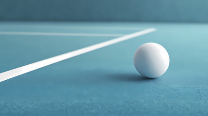 Wall Mural - Elegant and balanced sports concept tennis ball resting on a blue playing field with white trim. [Gravity Shrines] | Equator Vault | balanced field. Illustration