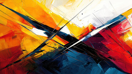Poster - The vibrant abstract art installation bs dynamic energy to the public space through colorful geometric shapes and bold brushstrokes, creating visual interest.