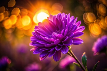 Poster - Silhouette Macro Close-up of Purple Flower at Sunset