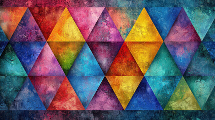 Poster - The handmade s showcases vibrant geometric patterns of triangles, creating a visually stunning and modern abstract design with rich, colorful textures.