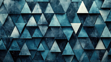 Poster - Bold overlapping triangles in black, white and shades of blue creating a geometric abstract background for modern graphic designs and artistic applications.