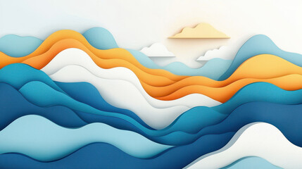 Poster - Bold abstract forms on a white background create a serene landscape conveying a sense of depth, dimension, and artistic beauty in layered shapes and colors.