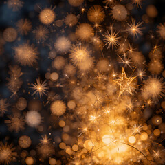 Wall Mural - Glittering stars on a bokeh background with sparks from bonfire night.