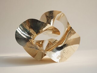 Poster - Abstract golden sculpture with flowing curves and reflective surfaces