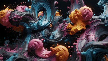 Poster - Dynamic swirls of vibrant acrylic paint create a bold, abstract composition with liquid motion.