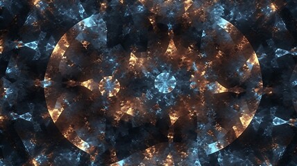 Poster - Abstract fractal art rendering featuring geometric shapes with warm and cool light play and depth