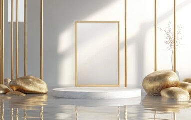 Aufkleber - Elegant gold and white minimalist product display