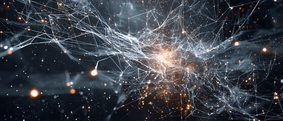 Fototapete - Complex Network: Abstract Visualization of Data Connections and Light Particles