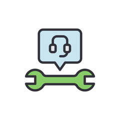 Poster - Technical Support Icon Featuring Headset And Wrench Symbolizing Solutions