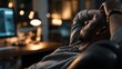 © Hariyanto Bromantio - Overworked African American man relaxing in chair at home office late