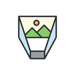 Poster - Stylized Holographic Display Showcasing A Mountainous Landscape Icon