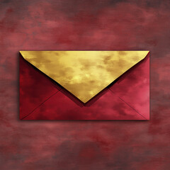Poster - A red envelope with gold trim sits on a red background. The envelope is open and the gold trim is visible. Concept of anticipation and excitement