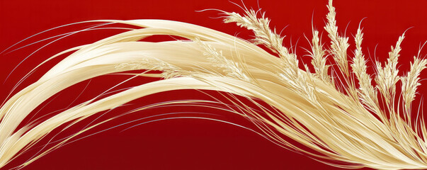 Poster - A red background with a yellow and brown line of grass. The grass is long and wavy