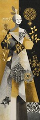 Poster - Ethereal figure in fragmented harmony with golden foliage and geometric facets