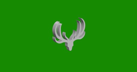 Poster - Isolated realistic white deer horns symbol front view with shadow. 3d illustration on green chroma key background