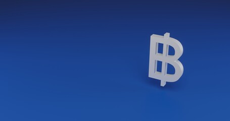 Poster - Isolated realistic white thai baht symbol with shadow. Located on the right side of the scene. 3d illustration on transparent background