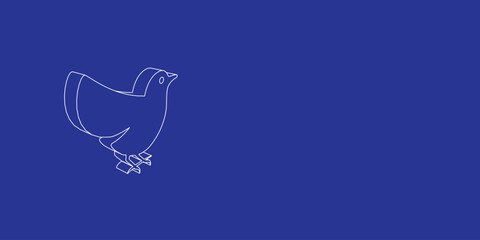 Poster - The outline of a large bird symbol made of white lines on the left. 3D view of the object in perspective. Vector illustration on indigo background