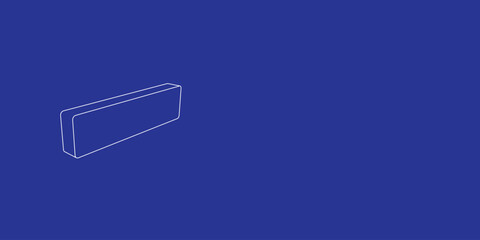 Poster - The outline of a large minus symbol made of white lines on the left. 3D view of the object in perspective. Vector illustration on indigo background