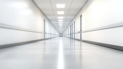 Poster - A long hallway with a white wall and a white floor. The hallway is empty and has no people or furniture