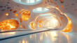 © sarayut - Futuristic White Organic Architecture with Glowing Golden Lights and Reflective Floor