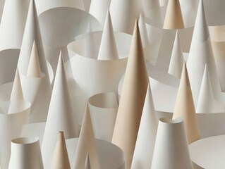 Poster - Minimalist Arrangement of Paper Cones in Muted Tones, Abstract Geometry