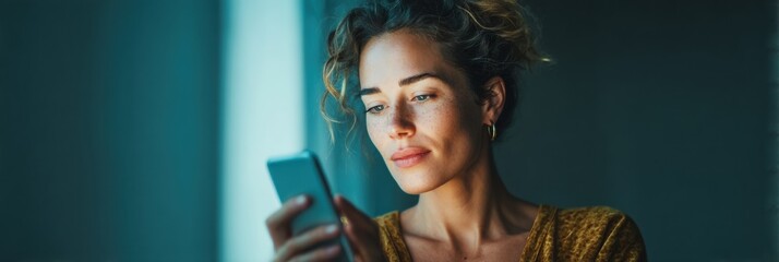 Poster - Sustainable Digital Lifestyle Millennial Professional Exploring Smart Energy App with Contemplative Tech-Wellness Aesthetic Near Natural Light and Indoor Greenery