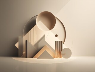 Poster - Geometric beige composition of 3D shapes for abstract modern backdrop